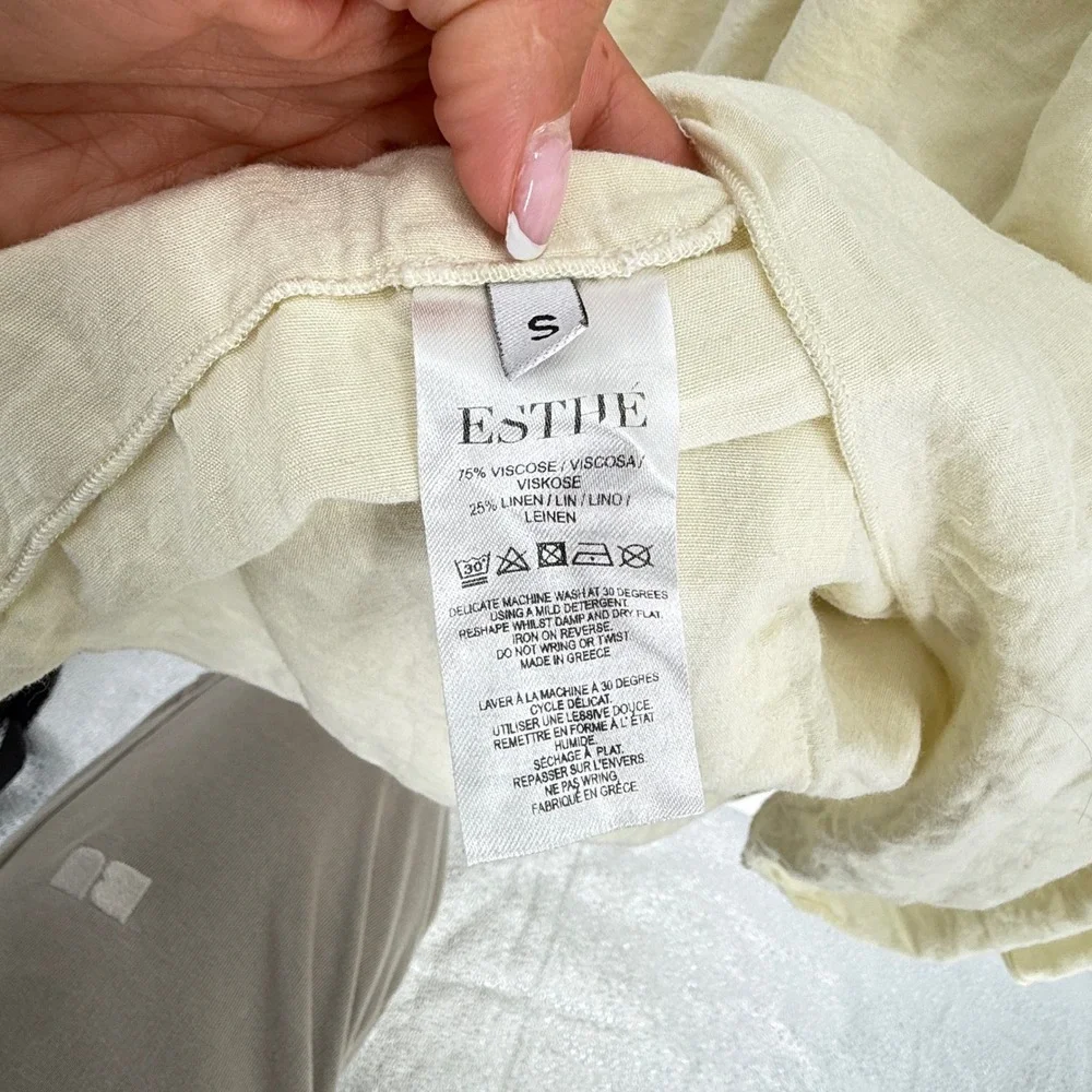 Esthe Pale Yellow Smocked Ruffle Maxi Dress Linen Blend Size S Greece $198 - Picture 7 of 8